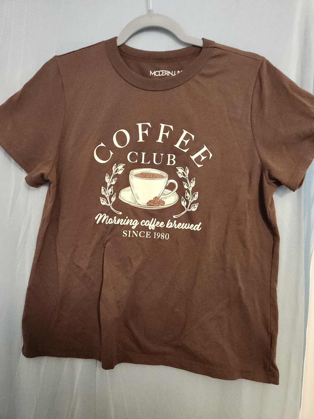 Modern Lux Women's Brown 'Coffee Club' Graphic Tee with Cream Design
